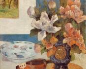 保罗 高更 : Still Life with Chinese Peonies and Mandolin